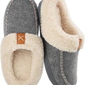 Womens Wool Felt Sherpa Slippers Waterproof Indoor Outdoor Bedroom House Shoes